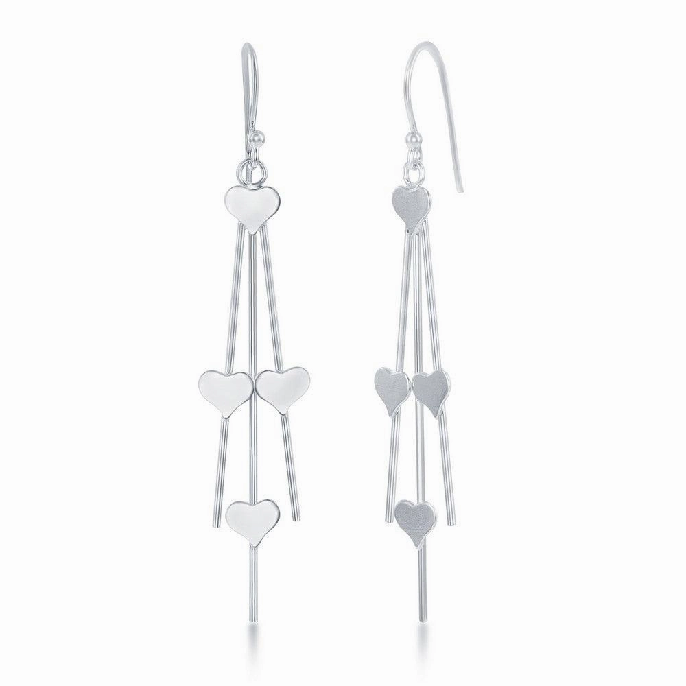 Sterling Silver Triple Wire Heart Dangling Earrings