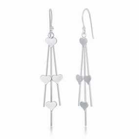 Sterling Silver Triple Wire Heart Dangling Earrings