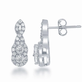 Sterling Silver Twisted Round Two Stone CZ Earrings