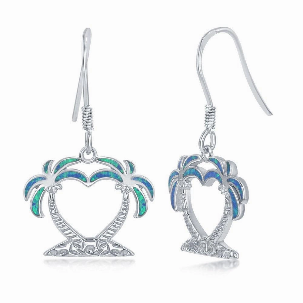 Sterling Silver Two Palm Trees Heart Earrings