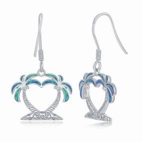 Sterling Silver Two Palm Trees Heart Earrings