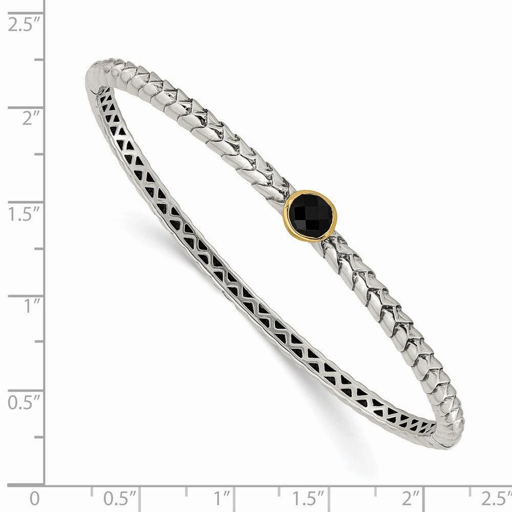 Sterling Silver w/14k Antiqued 6mm Onyx Bangle Bracelet