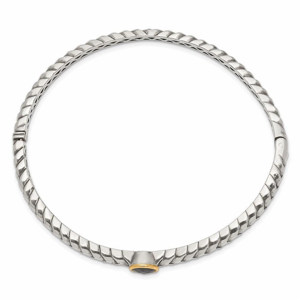 Sterling Silver w/14k Antiqued 6mm Onyx Bangle Bracelet