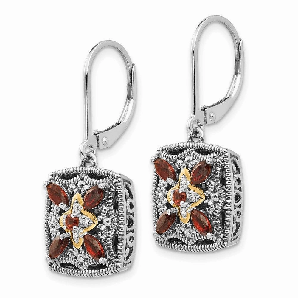 Sterling Silver w/14k Diamond & Garnet Earrings