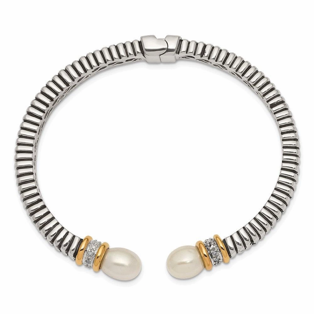 Sterling Silver w/14k FW Cultured Pearl & Diamond Cuff Bracelet
