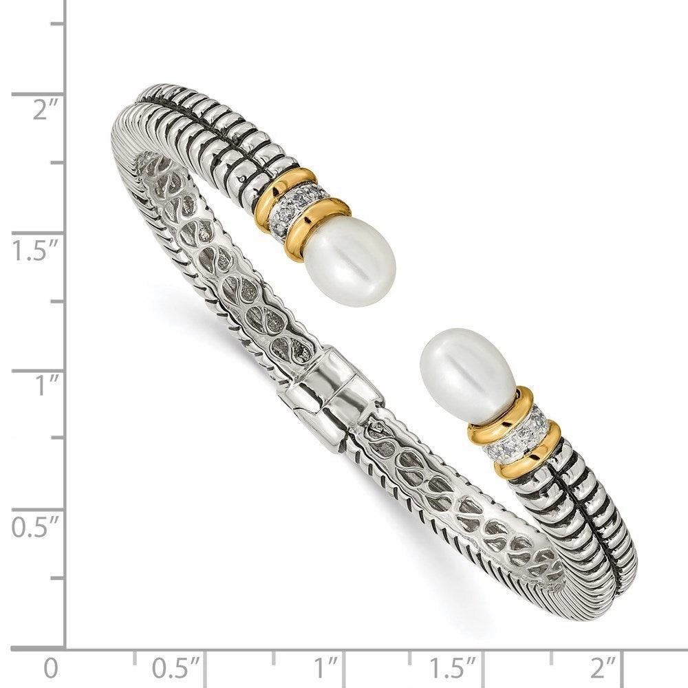 Sterling Silver w/14k FW Cultured Pearl & Diamond Cuff Bracelet