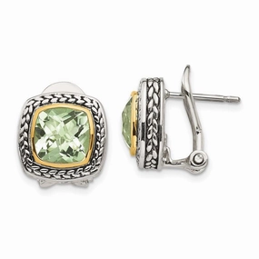 Sterling Silver w/14k Green Quartz Earrings