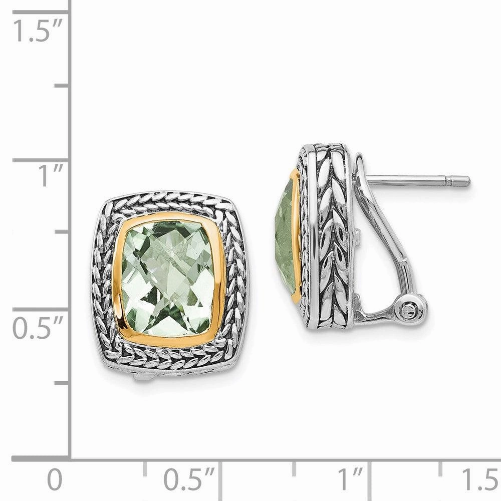 Sterling Silver w/14k Green Quartz Earrings