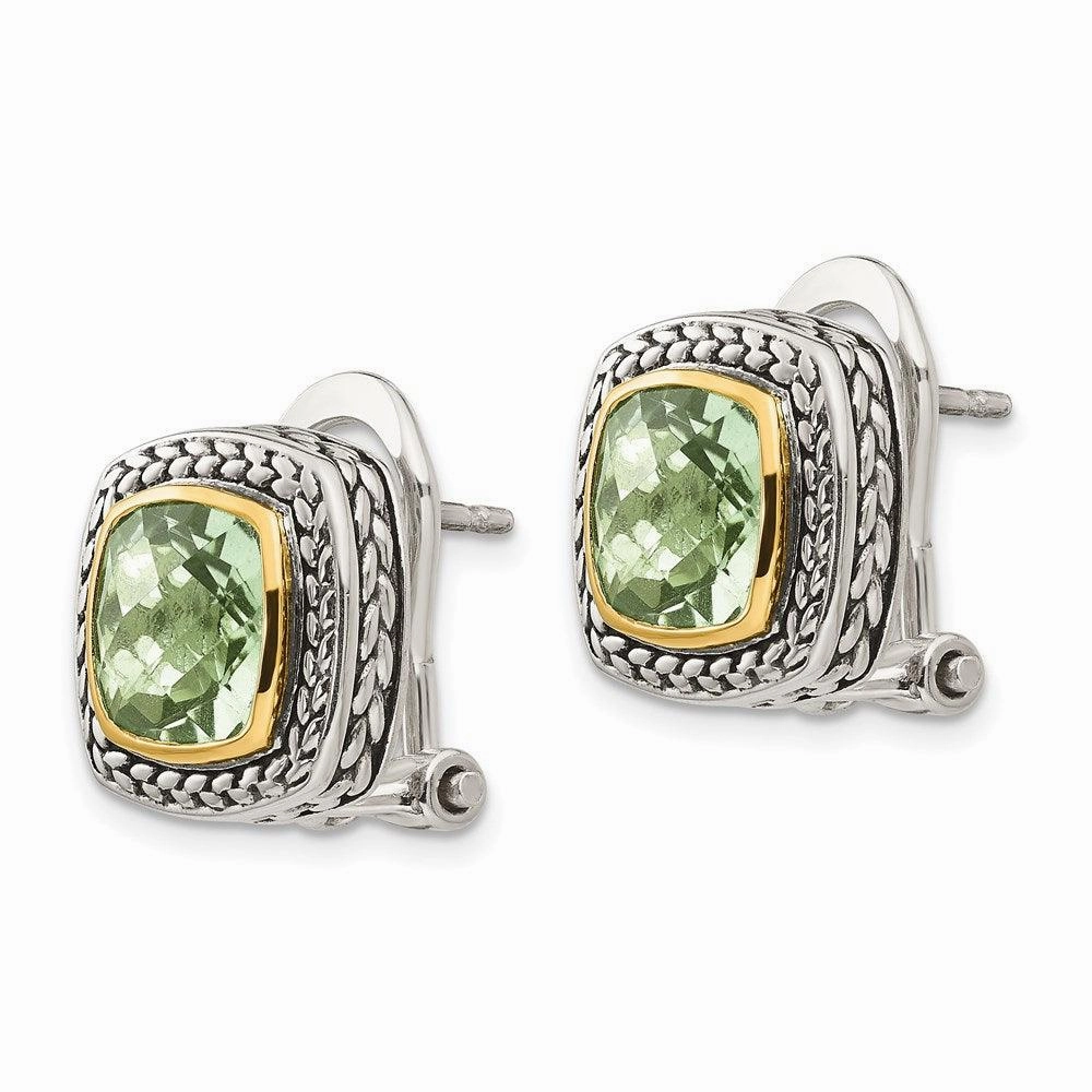 Sterling Silver w/14k Green Quartz Earrings