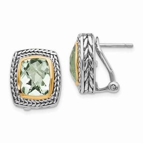 Sterling Silver w/14k Green Quartz Earrings