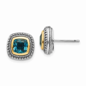 Sterling Silver w/14k London Blue Topaz Post Earrings