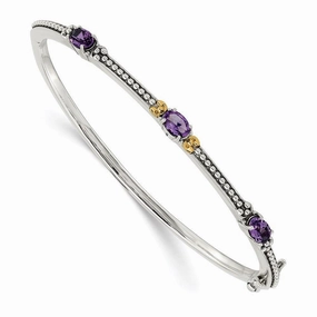 Sterling Silver w/14ky Amethyst Hinged Bangle
