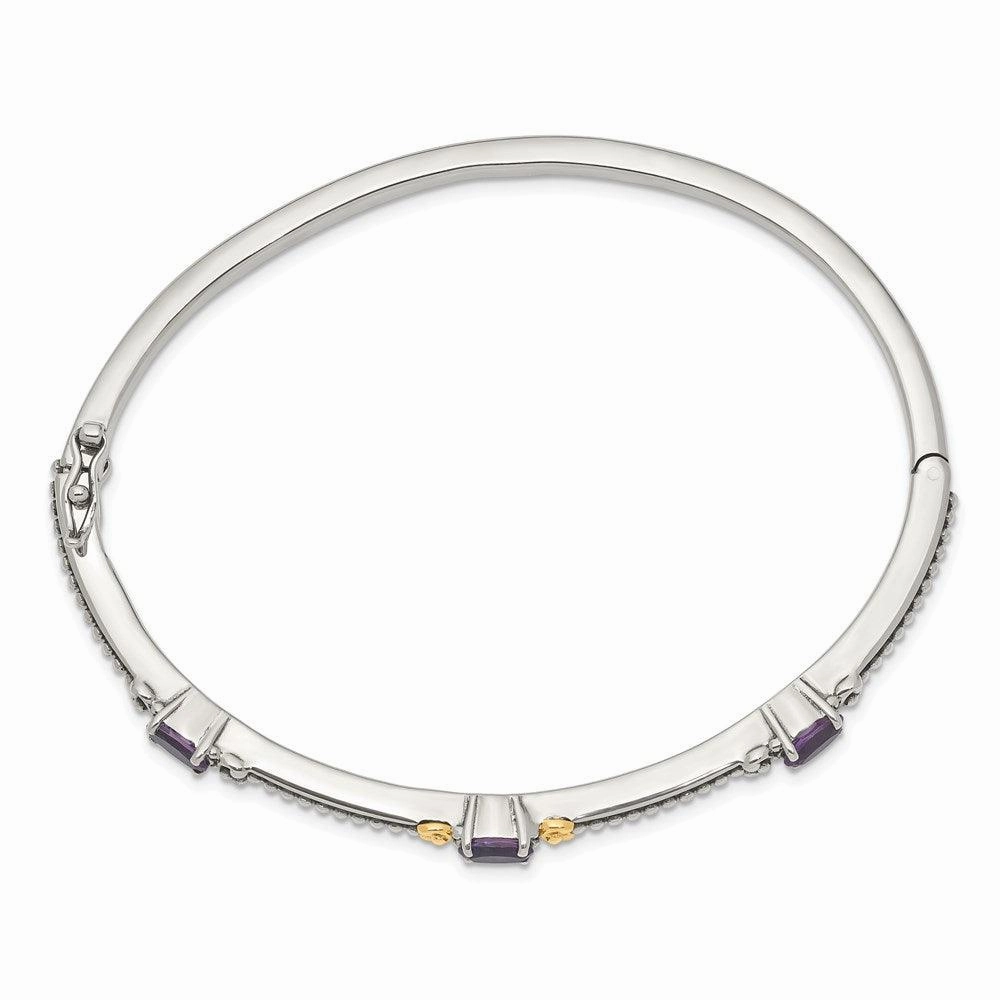 Sterling Silver w/14ky Amethyst Hinged Bangle
