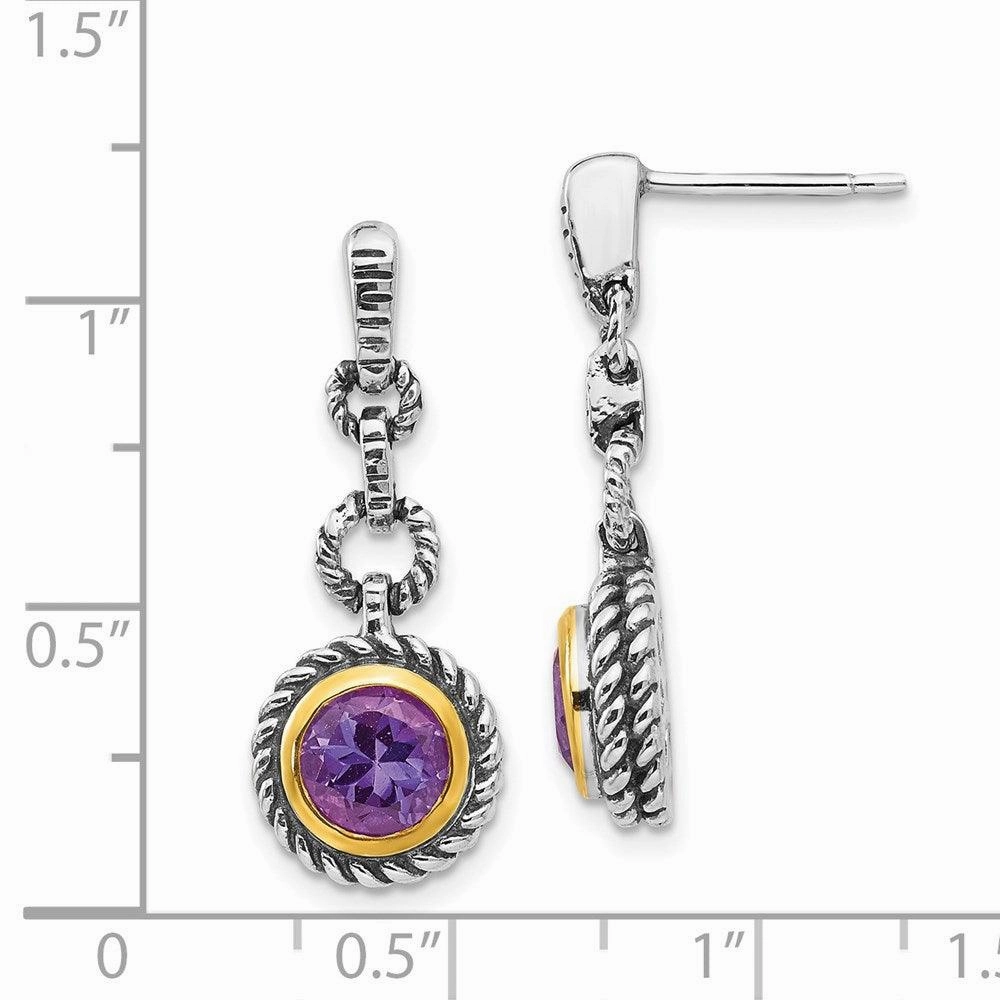 Sterling Silver w/Gold-tone Flash Gold-plated Amethyst Earrings
