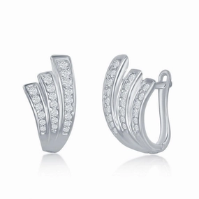 Sterling Silver Wave Design CZ Earrings