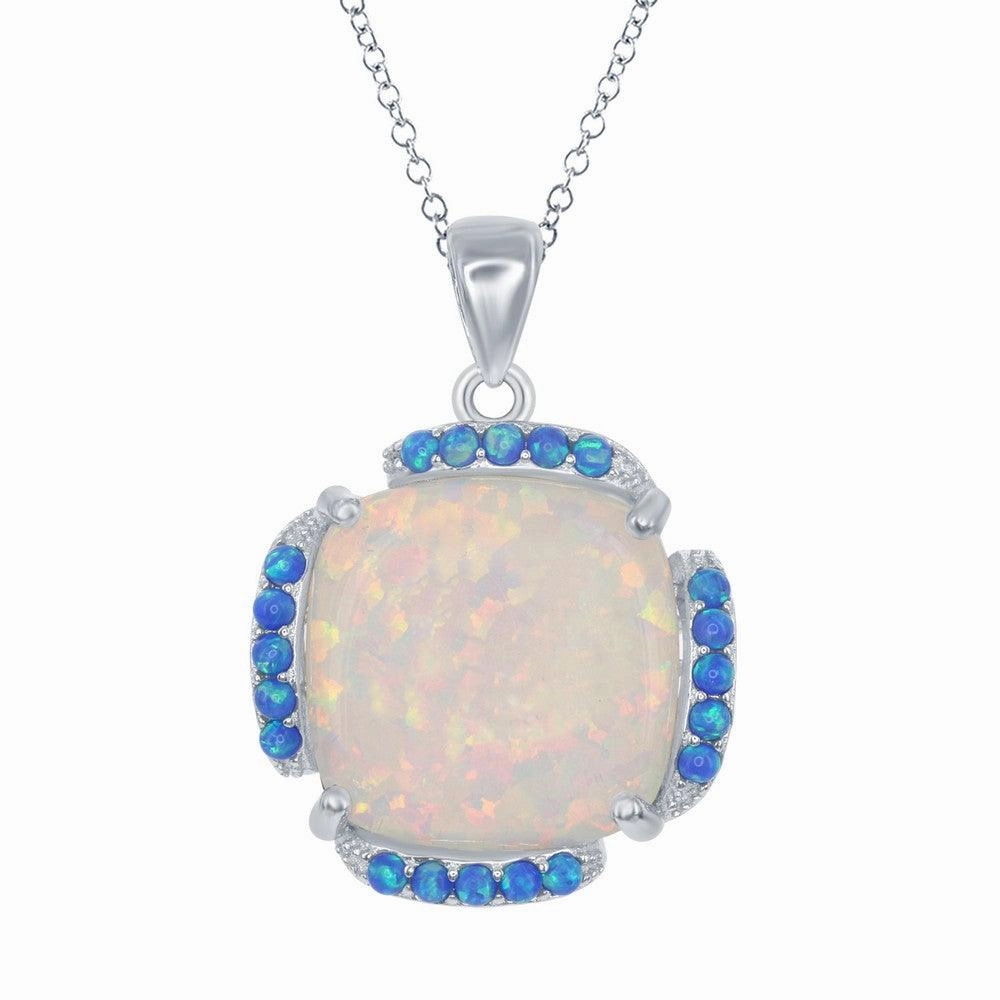 Sterling Silver White and Blue Opal Square Pendant
