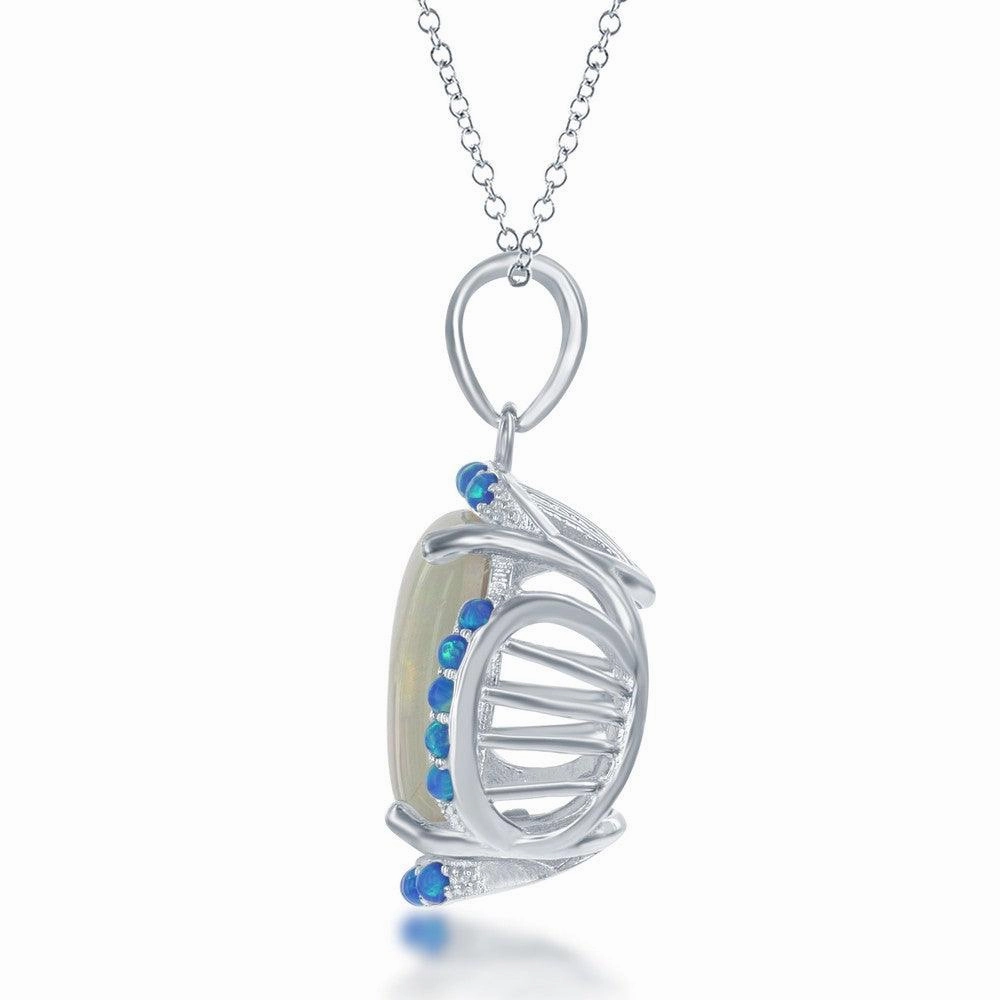 Sterling Silver White and Blue Opal Square Pendant