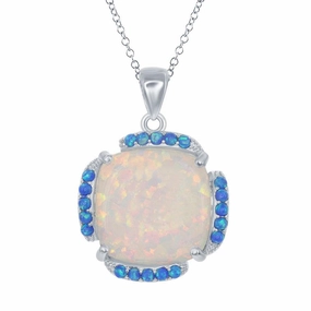 Sterling Silver White and Blue Opal Square Pendant