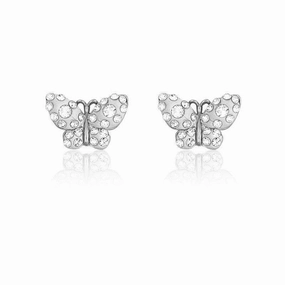 Sterling Silver White Enamel Butterfly Earrings