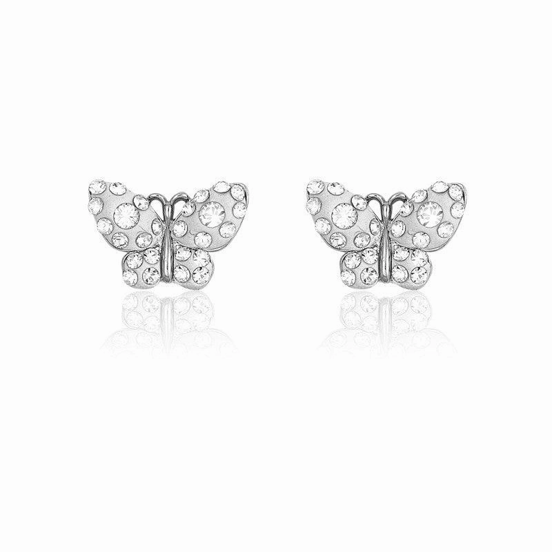 Sterling Silver White Enamel Butterfly Earrings