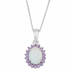 Sterling Silver White Inlay Amethyst CZ Pendant