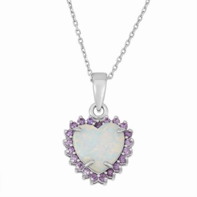 Sterling Silver White Inlay Amethyst Heart Pendant