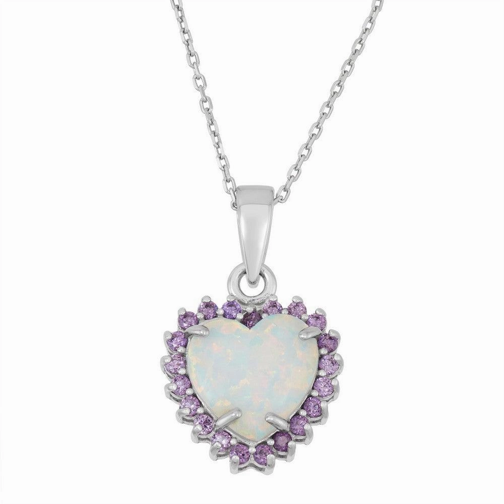 Sterling Silver White Inlay Amethyst Heart Pendant