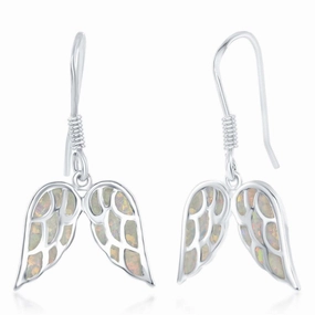 Sterling Silver White Inlay Angel Wings Earrings