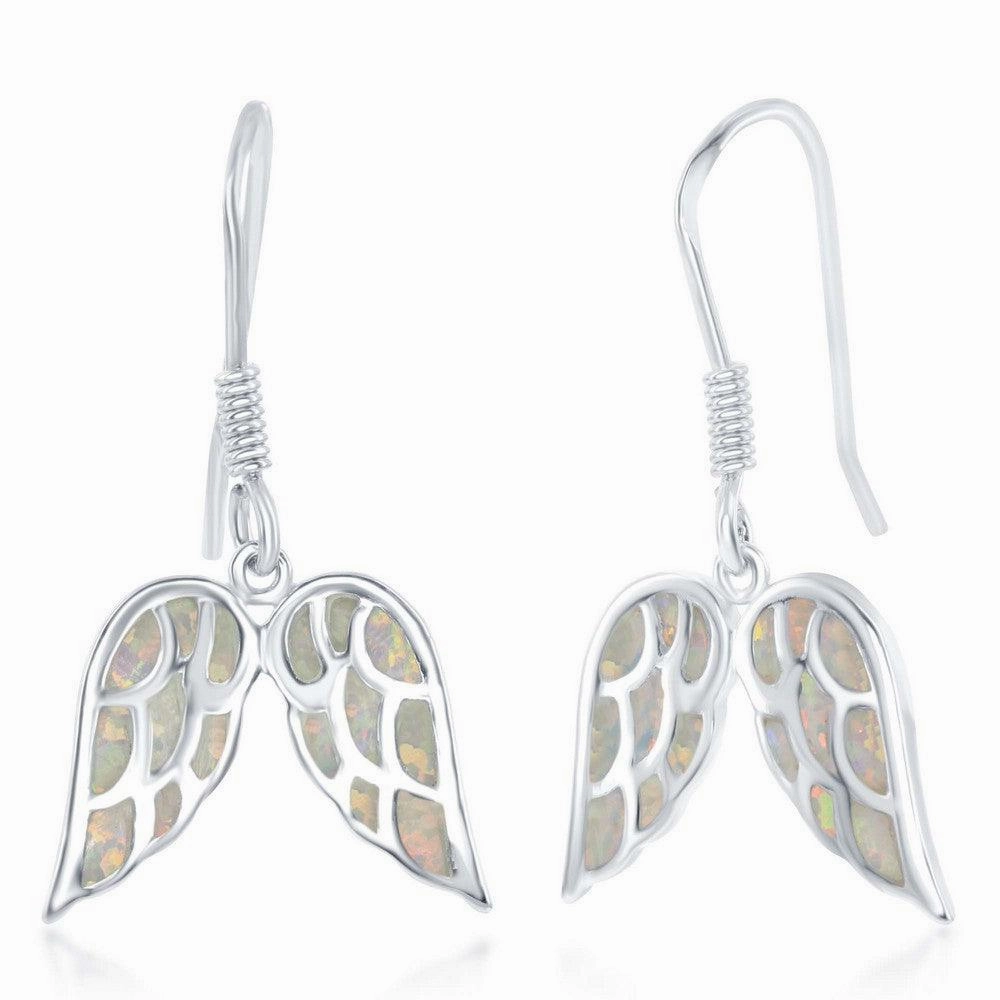 Sterling Silver White Inlay Angel Wings Earrings