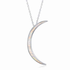 Sterling Silver White Inlay Crescent Moon Pendant