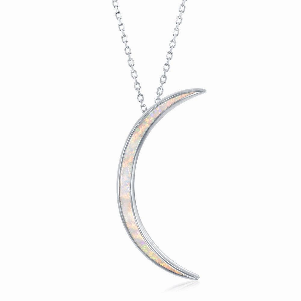 Sterling Silver White Inlay Crescent Moon Pendant