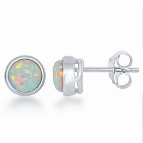 Sterling Silver White Inlay Opal Stud Earrings