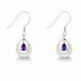 Sterling Silver White Inlay Opal Teardrop Earrings