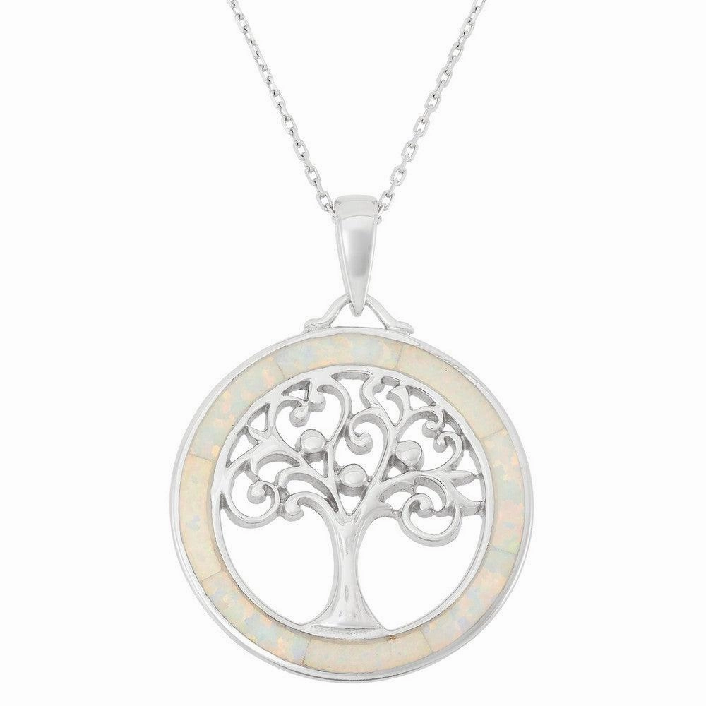Sterling Silver White Inlay Tree of Life Pendant