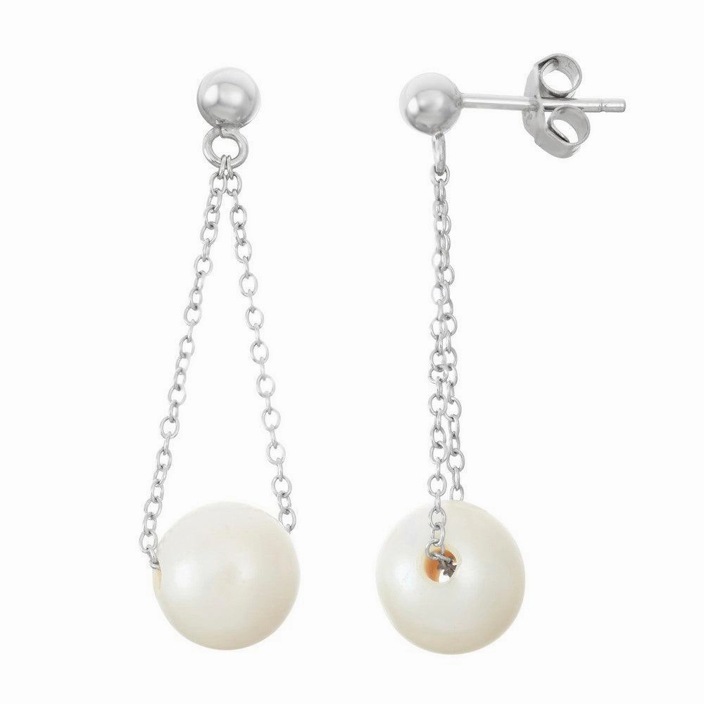 Sterling Silver White Looped Chain Pearl Earrings