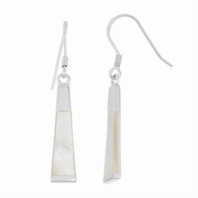 Sterling Silver White MOP Long Thin Earrings