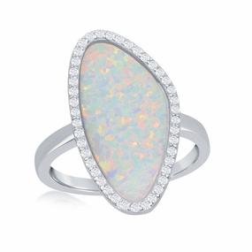 Sterling Silver White Opal Irregular Shape with CZ Ring - W-1972