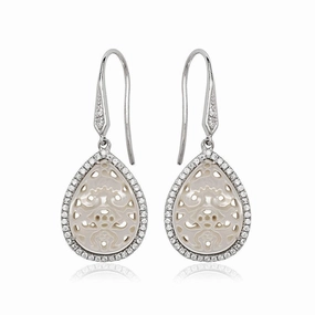 Sterling Silver White Teardrop Cut Out MOP Earrings