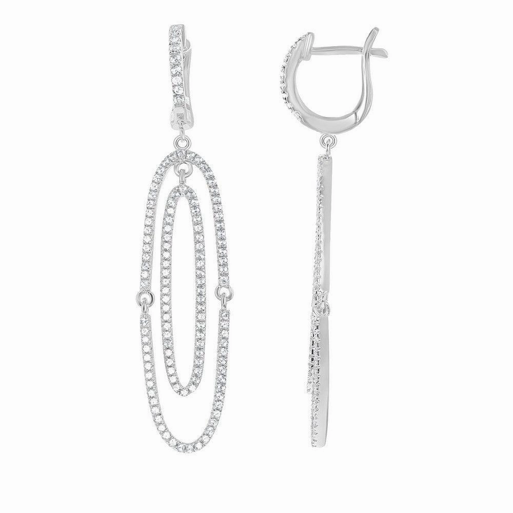 Sterling Silver White Topaz Open Oval Earrings