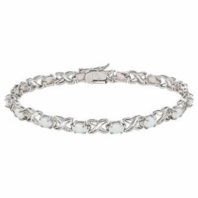 Sterling Silver XO Oval White Opal Bracelet