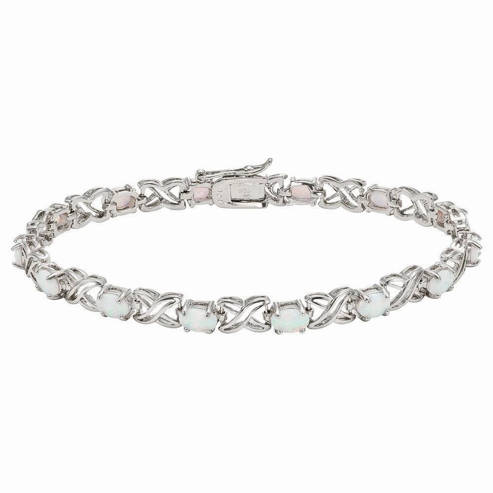 Sterling Silver XO Oval White Opal Bracelet