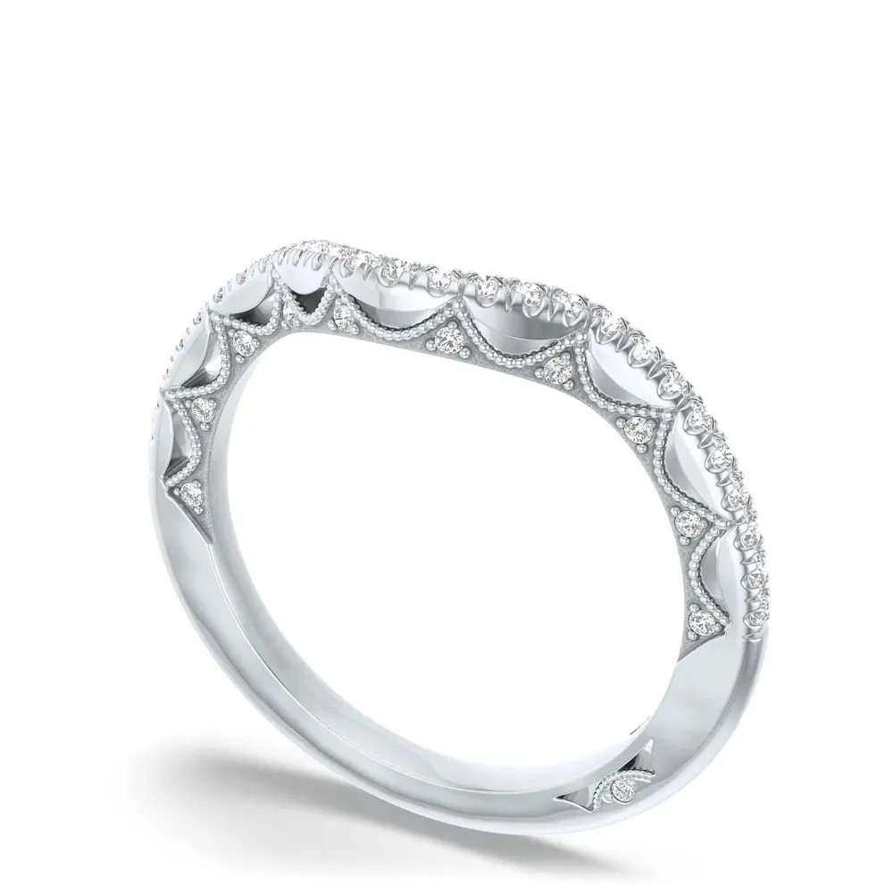 Tacori 18k Lunetta Crescent French Pav Diamond Contour Wedding Band