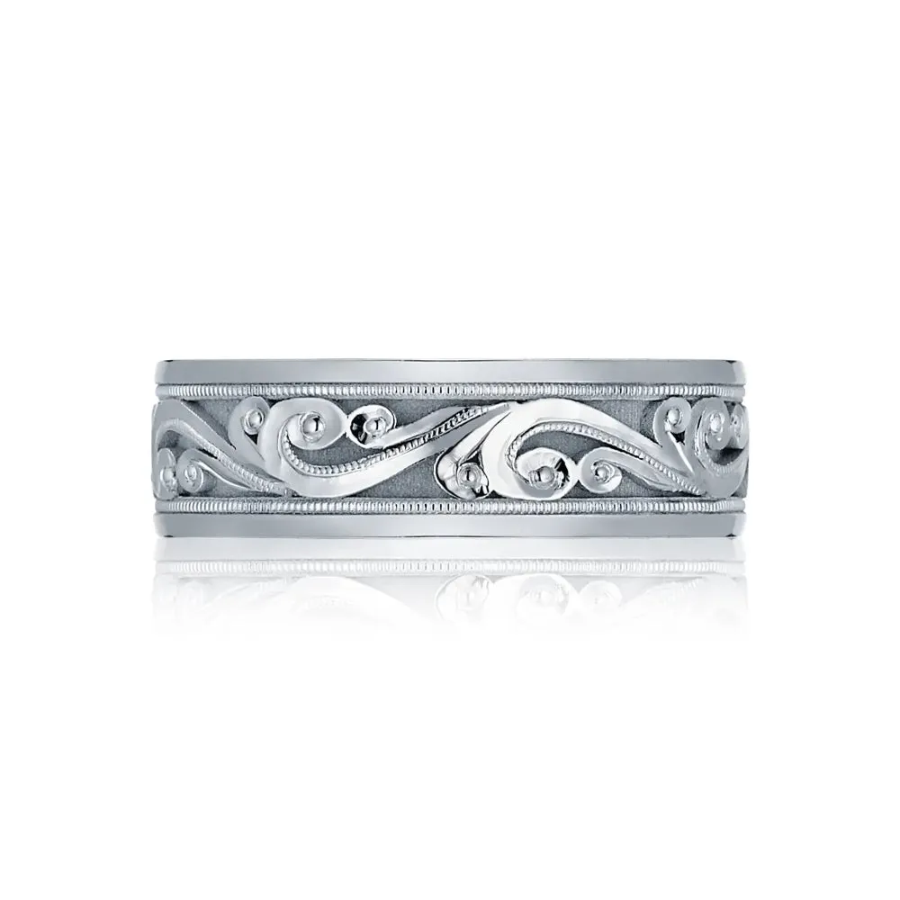 Tacori Geometric 18k Gold Decorative Engraved Crescent 7mm Wedding Band