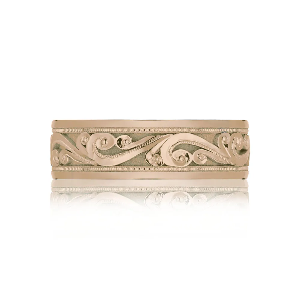 Tacori Geometric 18k Gold Decorative Engraved Crescent 7mm Wedding Band