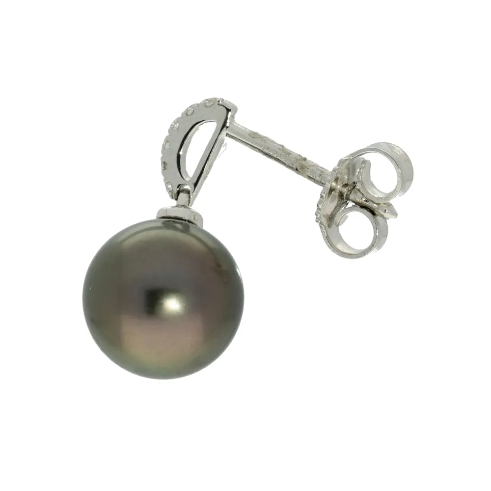 Tahitian Pearl & Diamond 18ct White Gold Drop Earrings