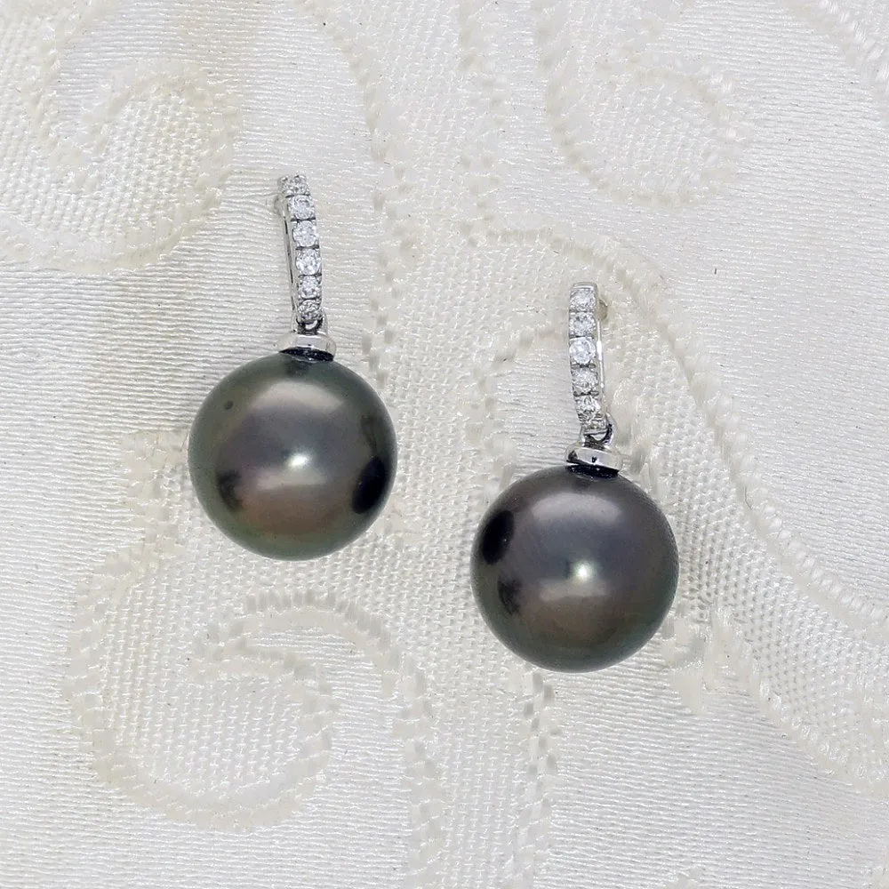 Tahitian Pearl & Diamond 18ct White Gold Drop Earrings
