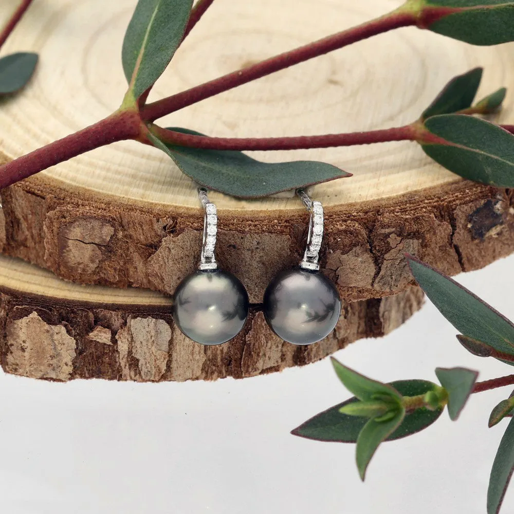 Tahitian Pearl & Diamond 18ct White Gold Drop Earrings