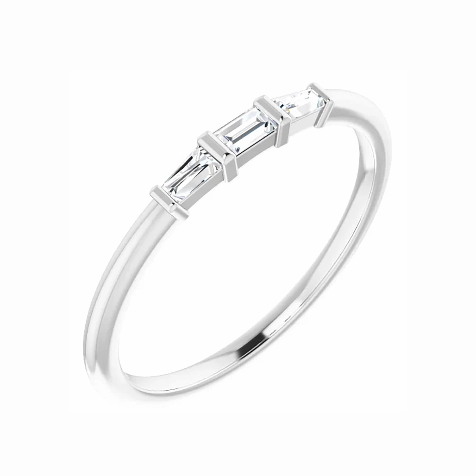Three-Stone Ring with Diamond Baguettes