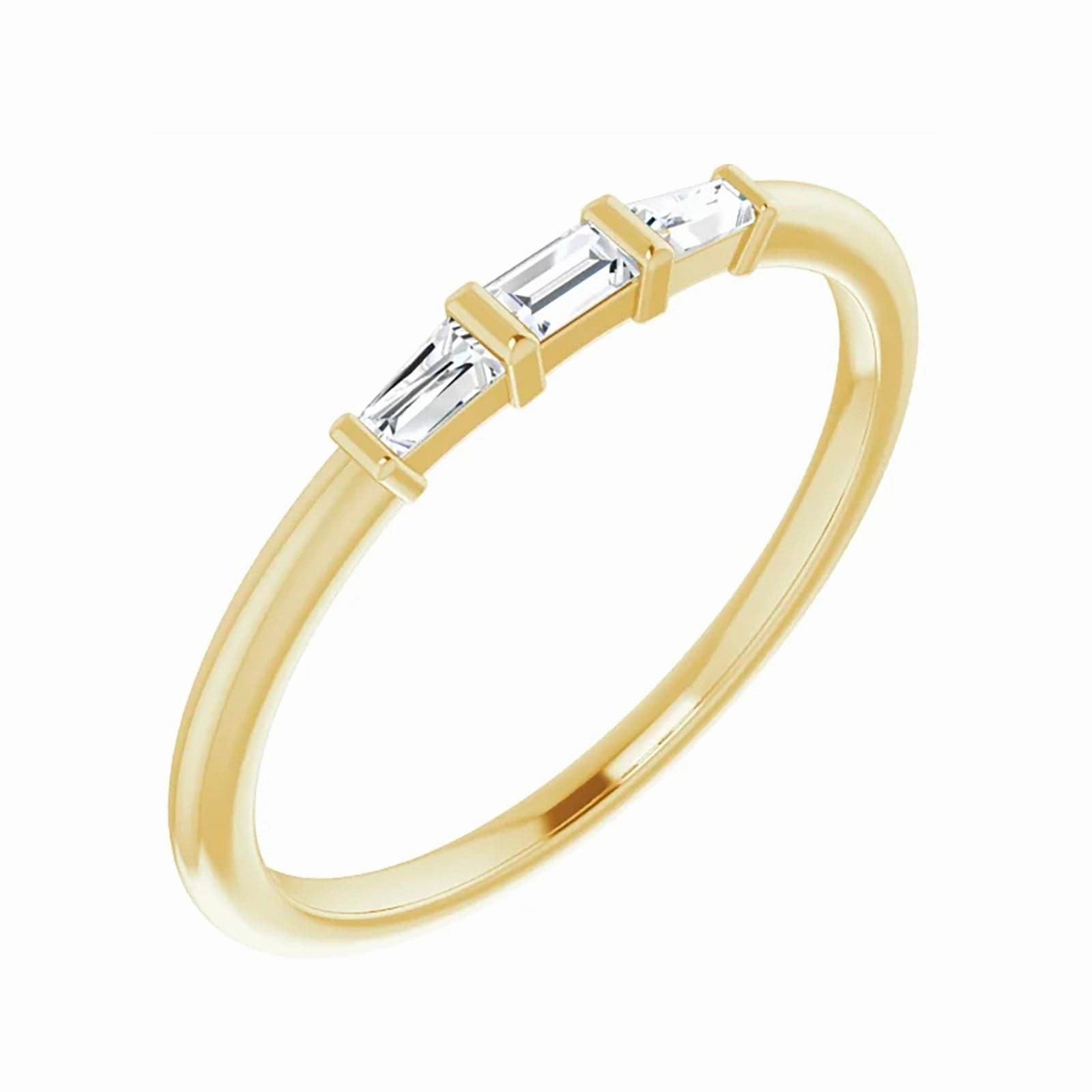 Three-Stone Ring with Diamond Baguettes