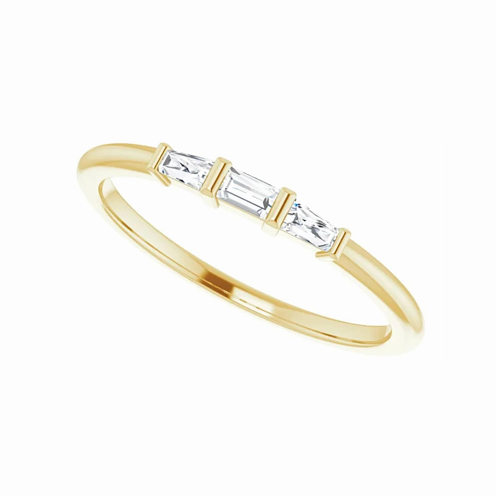 Three-Stone Ring with Diamond Baguettes